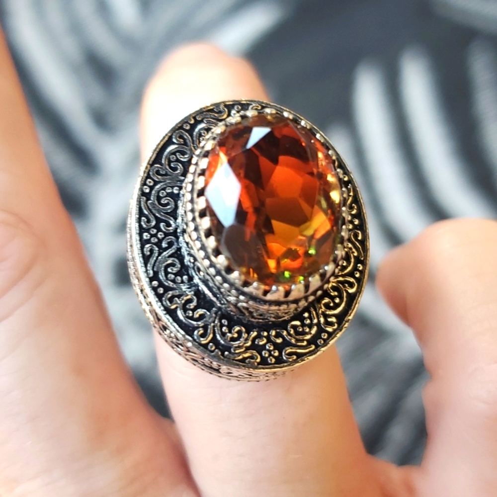 New Bi-Color Tourmaline 925 Silver Statement Ring.